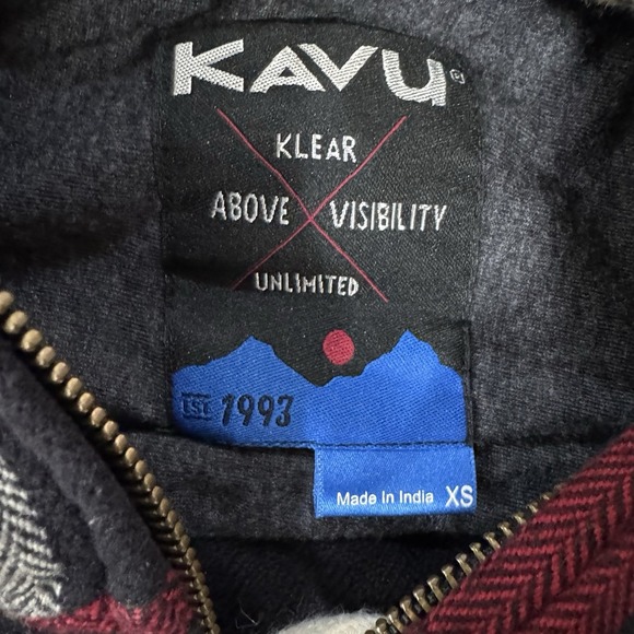 Kavu Black Red White Full Zip Hooded Flannel Shirt Jacket Men's Size XS - Picture 3 of 6